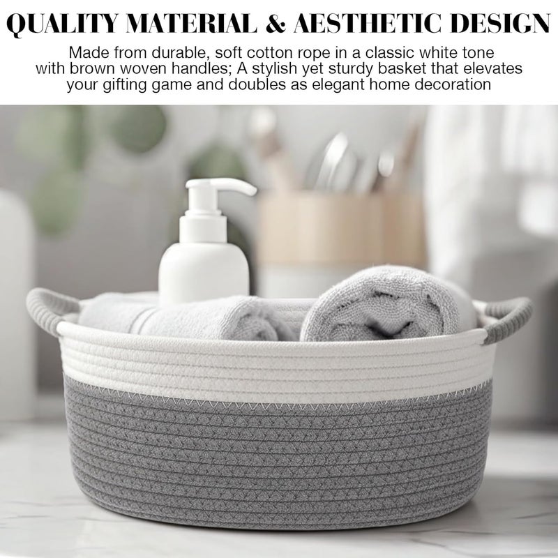 Colingmill Valentine's Day Woven Gift Basket with Gift Bags and Ribbons 12"x8"x5" Empty Cotton Rope Storage Basket for Birthdays, Baby Showers, Wedding DIY Presents(White,Grey) - Image 5